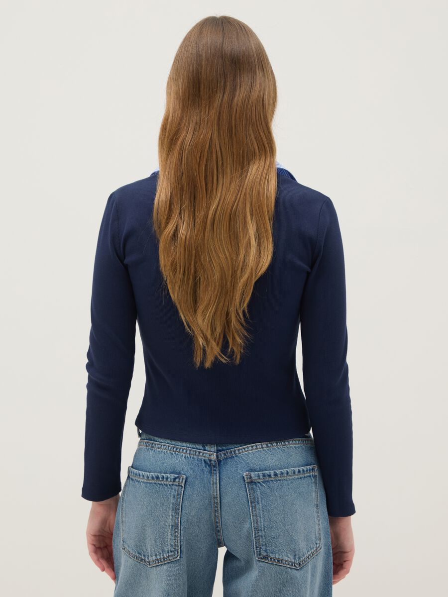 Blue stretch cotton regular fit T-shirt with contrast collar_2