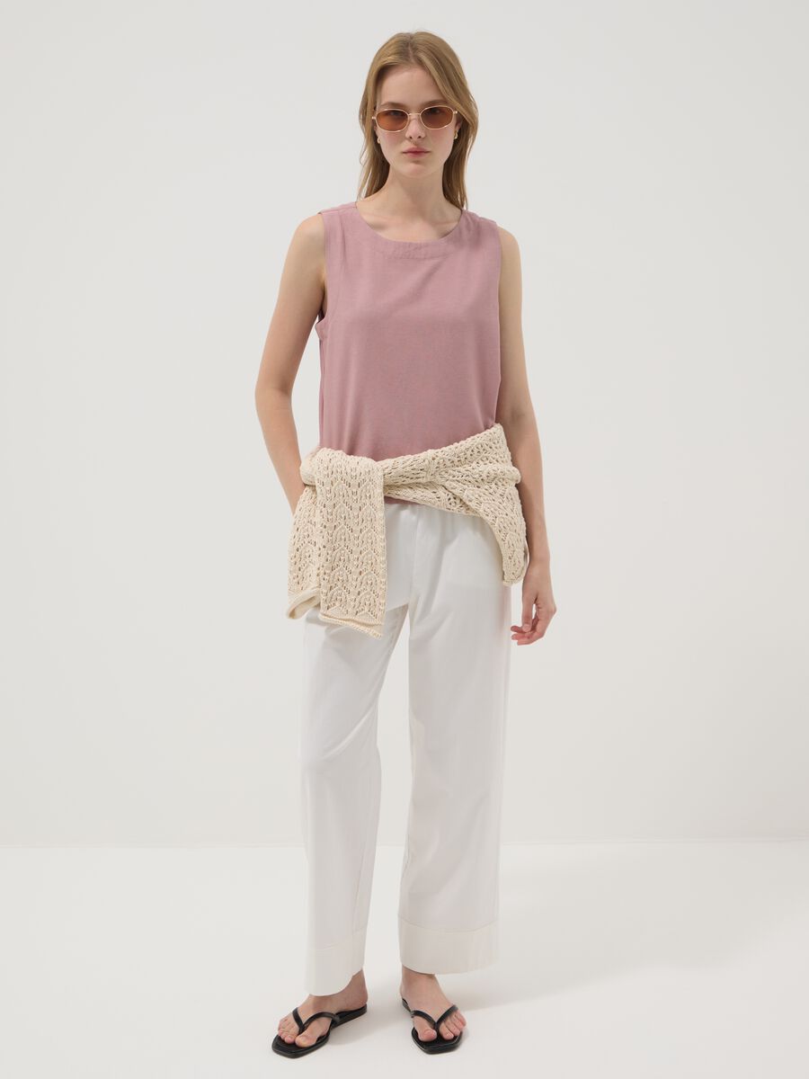 Pink top in viscose, cotton and linen blend, regular fit_2