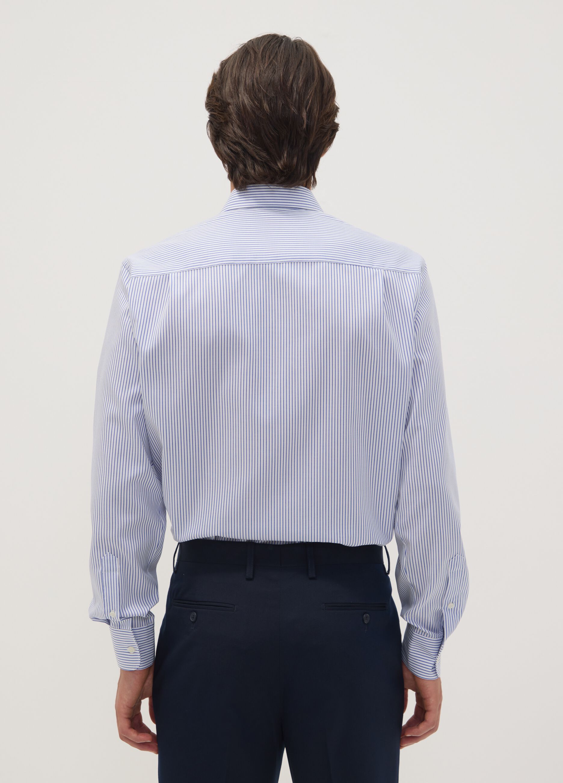 Light blue striped pure cotton dobby shirt with French collar, non-iron