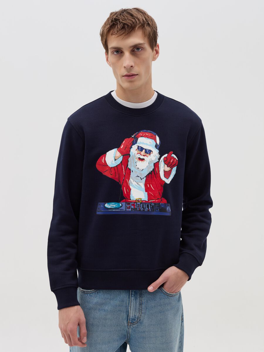 Sweatshirt with Father Christmas deejay print and round neck_0