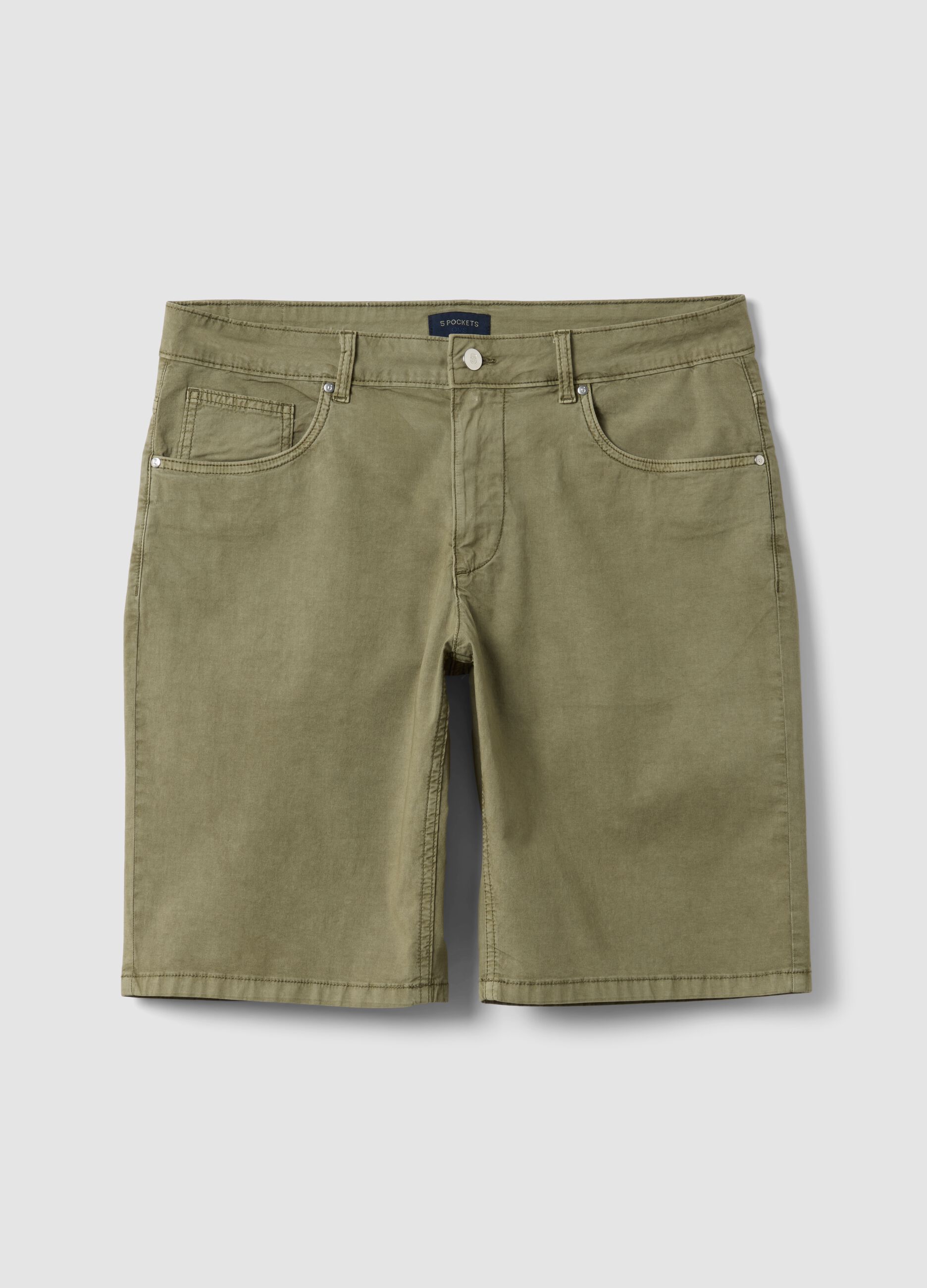 Green stretch cotton five-pocket Bermuda shorts