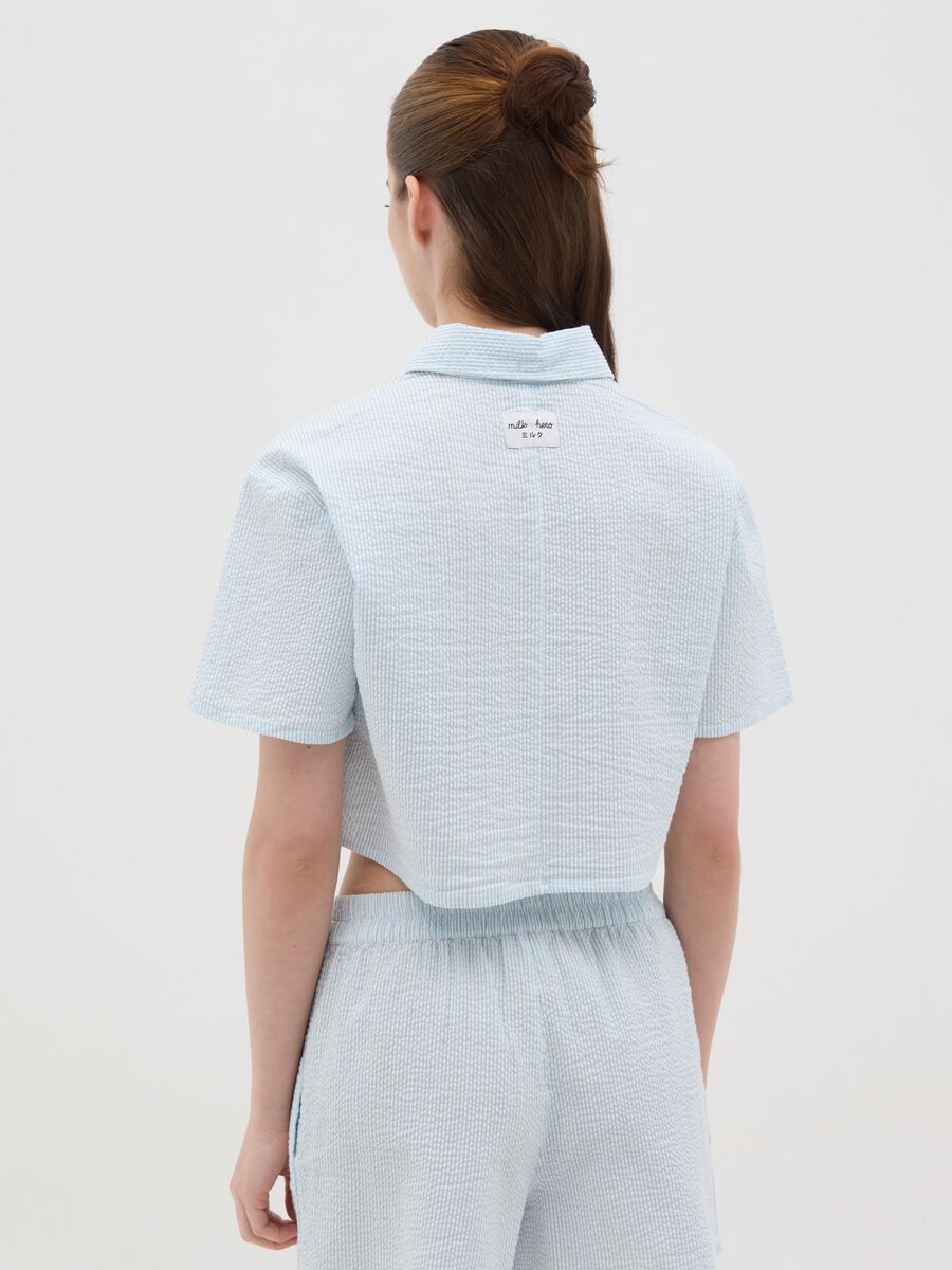 Sky Blue Seersucker Crop Shirt_3