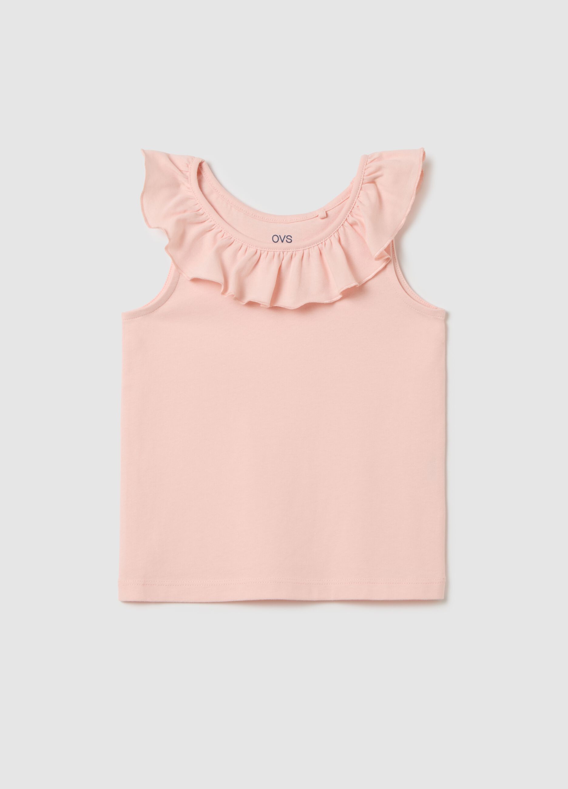 Girls' pink pure cotton top with regular fit and ruffles