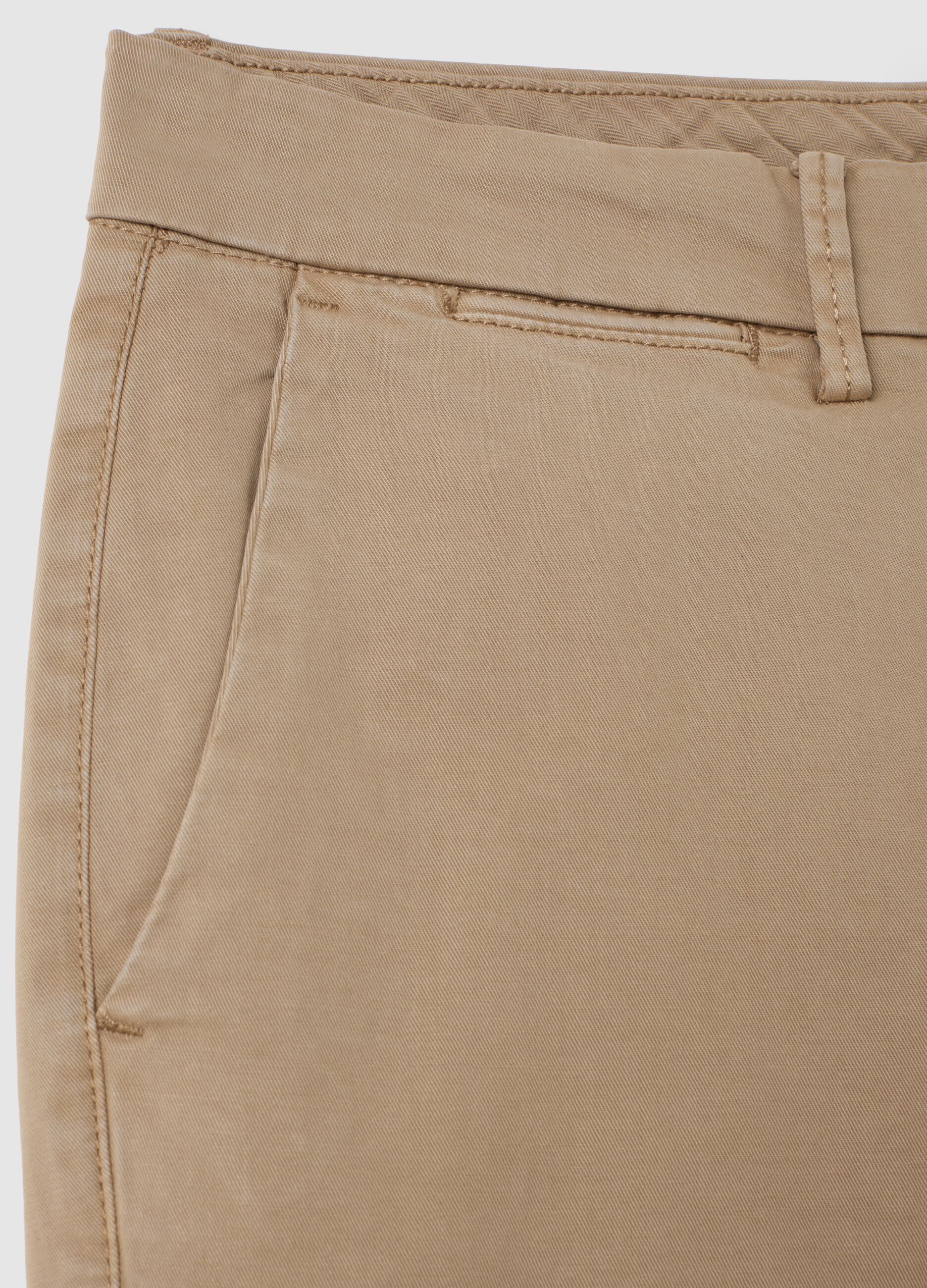 Beige Stretch Cotton Regular Fit Trousers