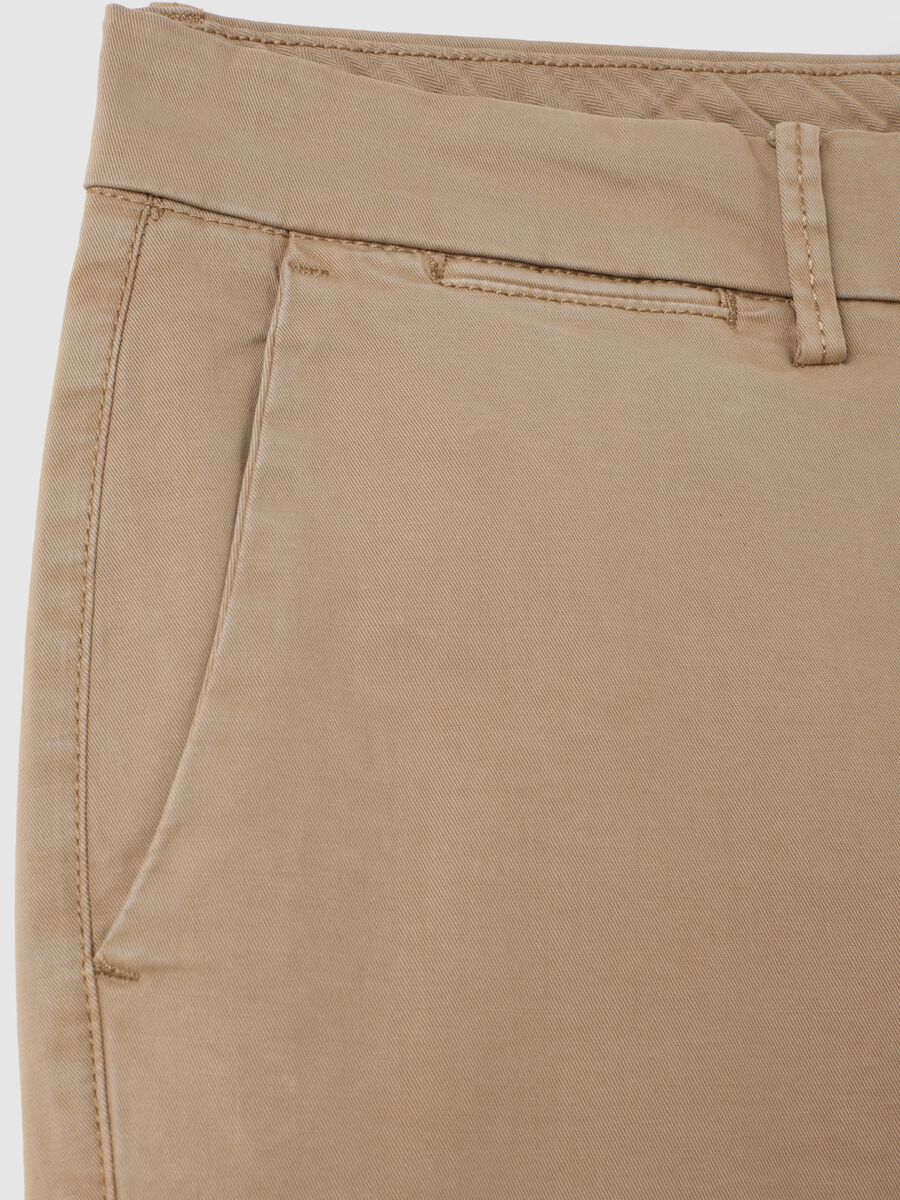 Beige Stretch Cotton Regular Fit Trousers_5