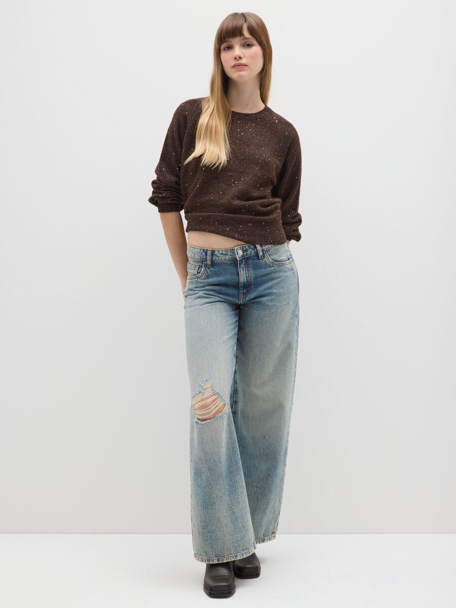 Brown oversized sweater with round neckline_1