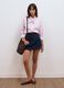 Camicia rosa in cotone elasticizzato a righe con fiocco over fit_2