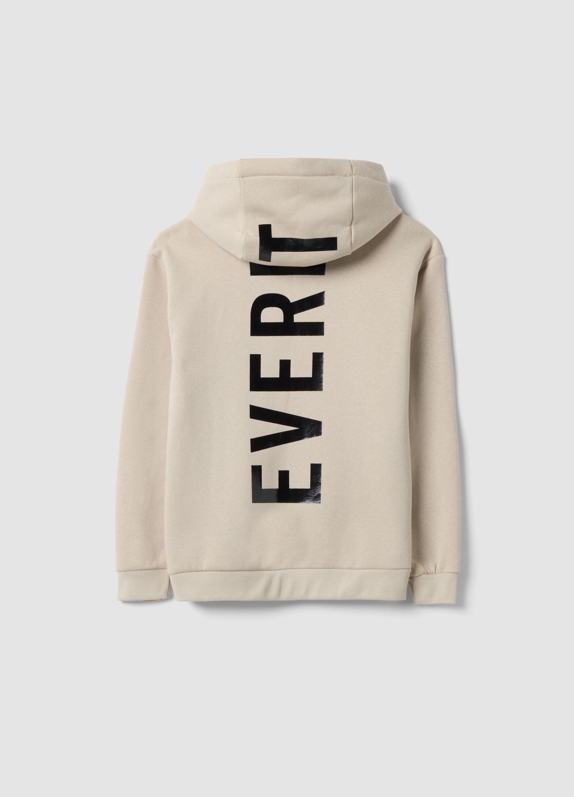 Beige full-zip hooded sweatshirt in cotton blend, regular fit