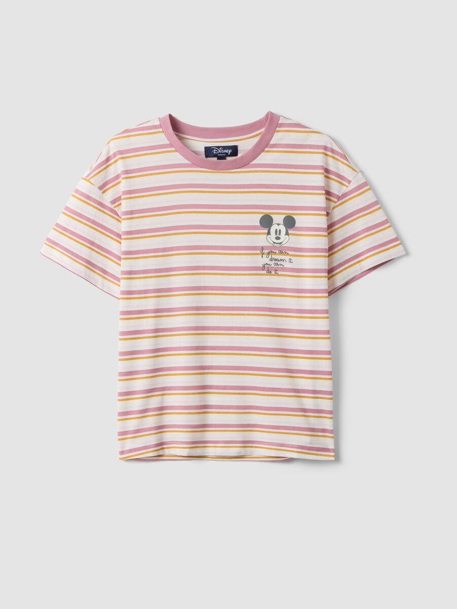 White striped organic cotton pyjama T-shirt with Mickey Mouse print_4