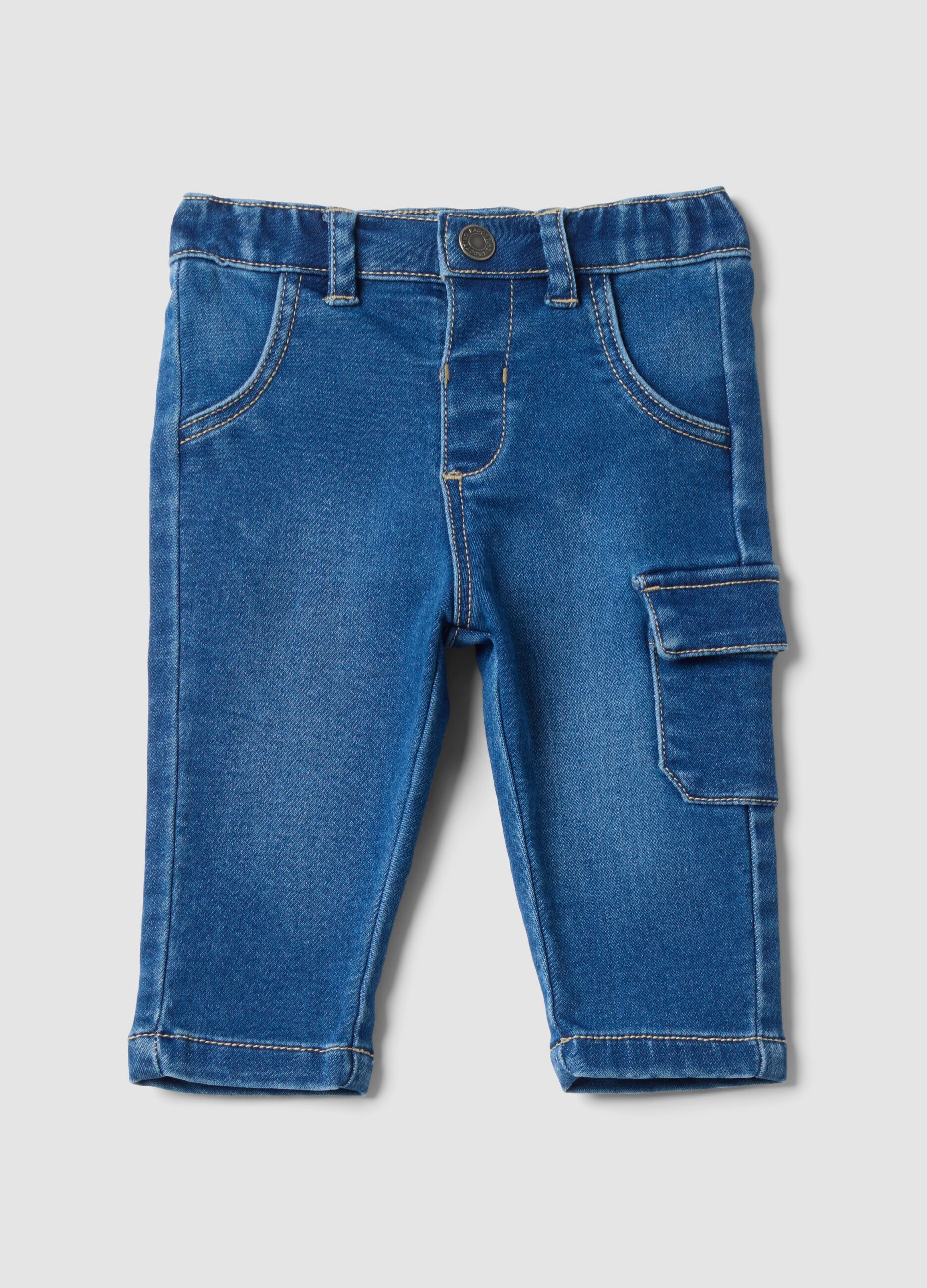 Baby Boys&rsquo; Blue Stretch Cotton Cargo Pocket Trousers
