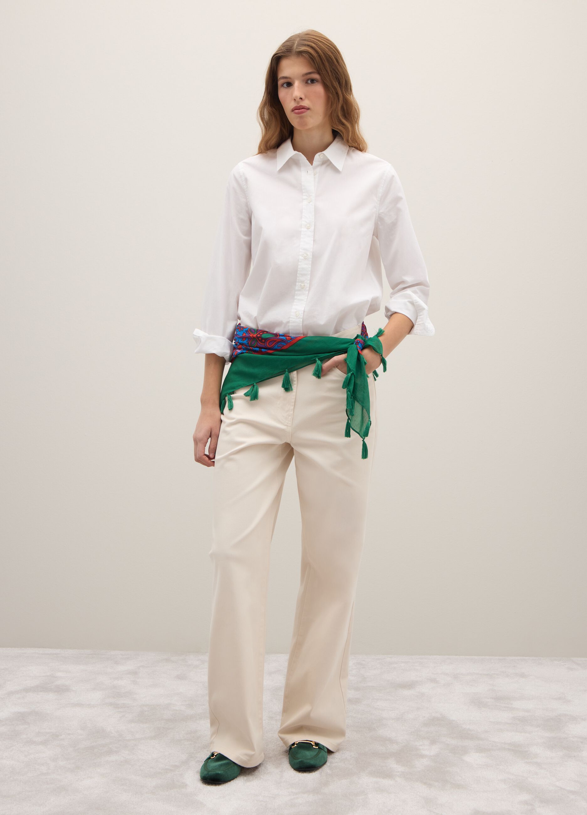 White wool straight-leg trousers