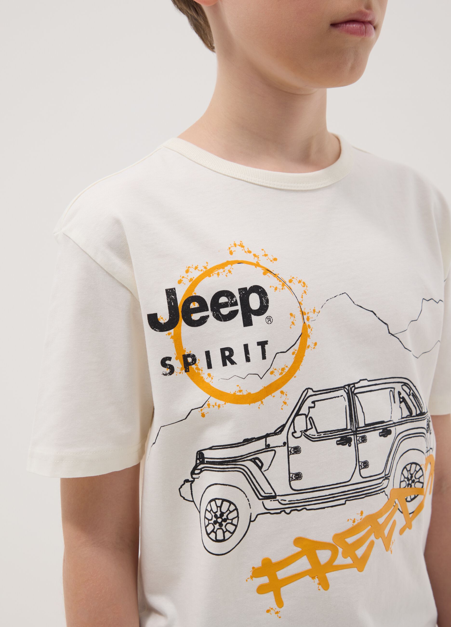 Children's white pure cotton T-shirt regular fit with print