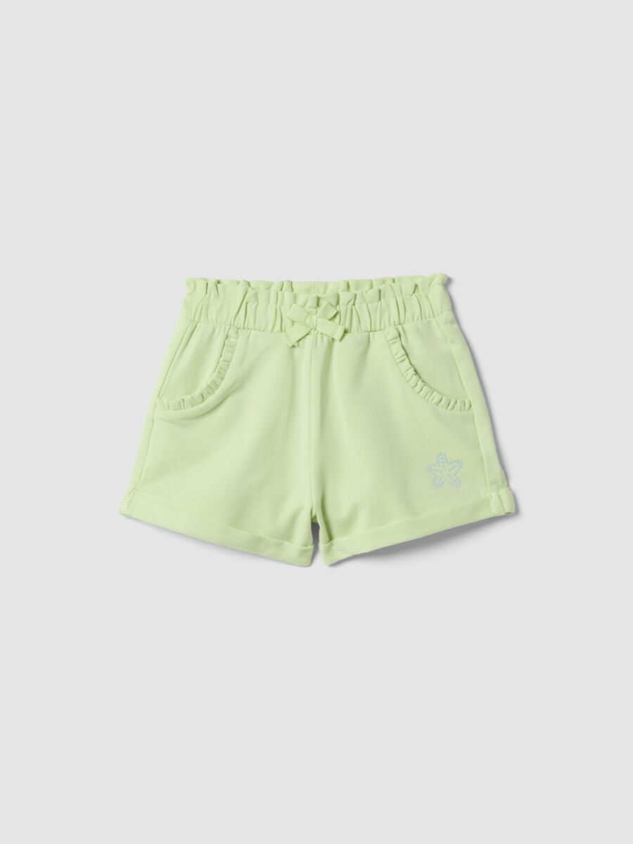 Girls&rsquo; green stretch cotton shorts with bow_0