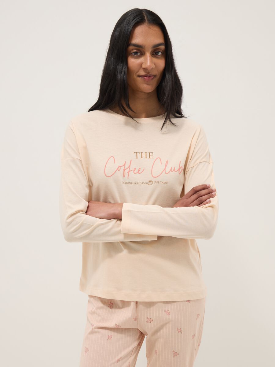 Beige regular fit pure cotton pyjamas with text_1