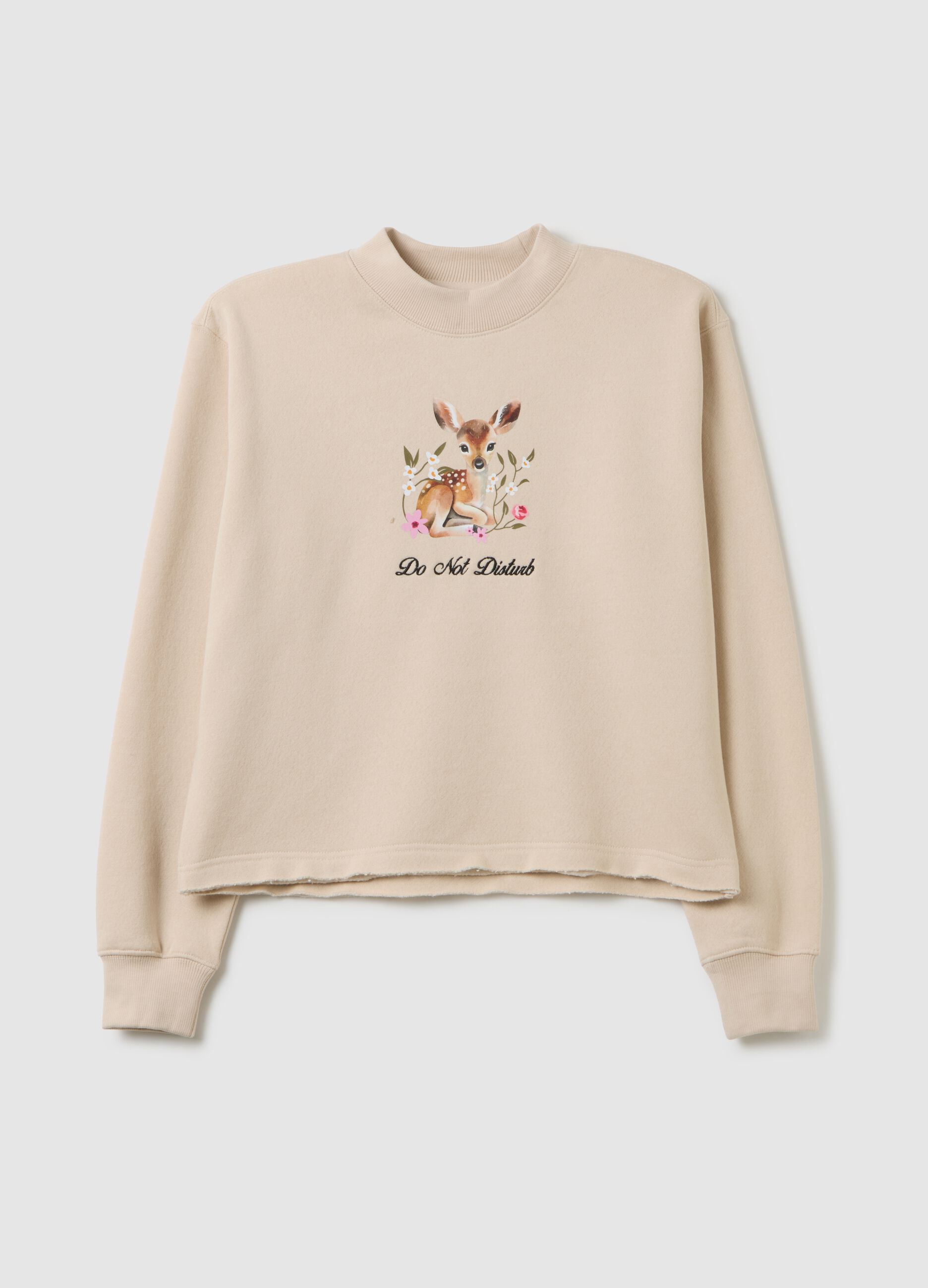 Beige cotton blend sweatshirt regular fit