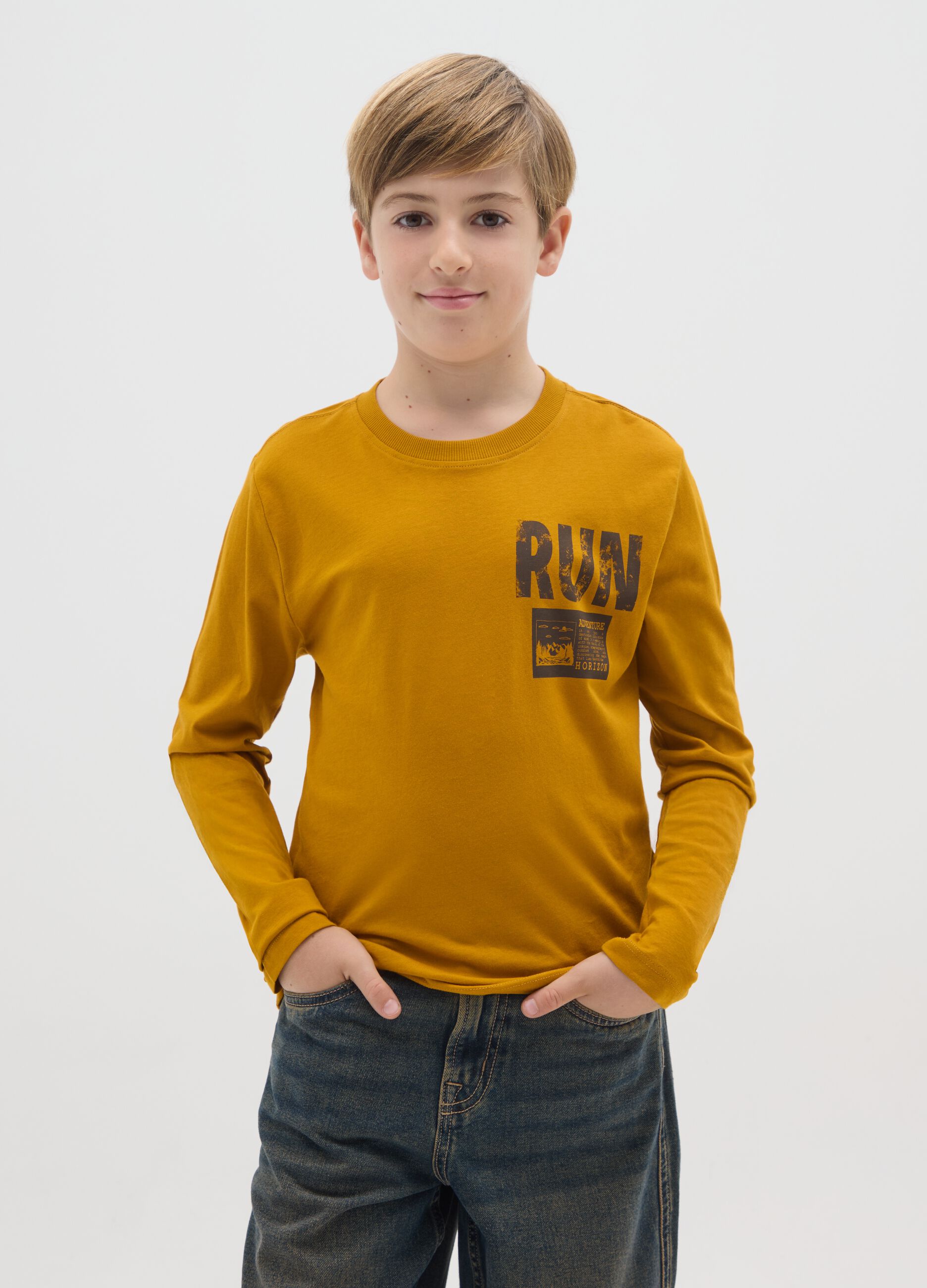 Boy's T-shirt in pure brown cotton regular fit