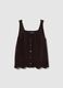 Brown cotton blend regular fit tank top with buttons_0