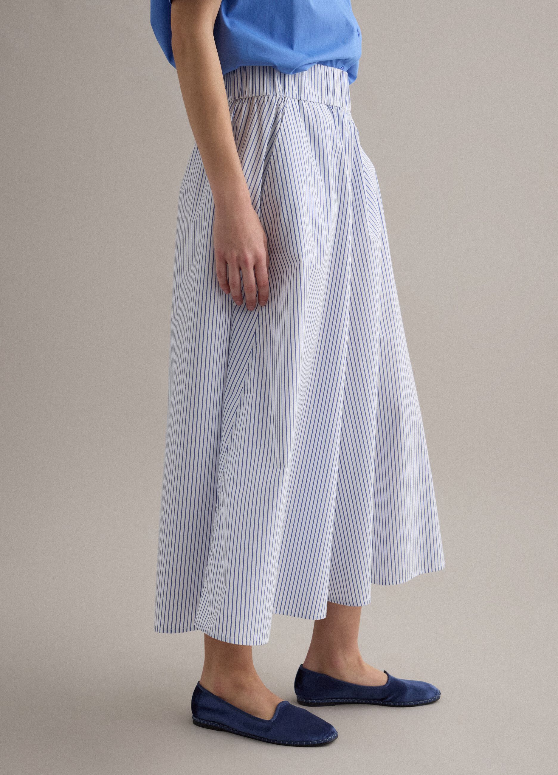 Long white and blue striped pure cotton skirt