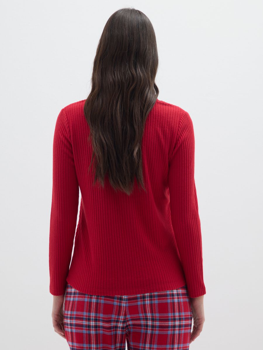 Red V-neck stripe-pattern pyjama top_2