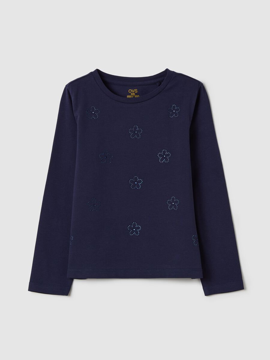 Long-sleeved T-shirt with diamanté flowers_0