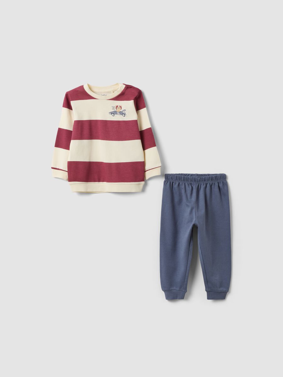 Pigiama multicolor in puro cotone organico con maglia a righe per neonato e bimbo_0
