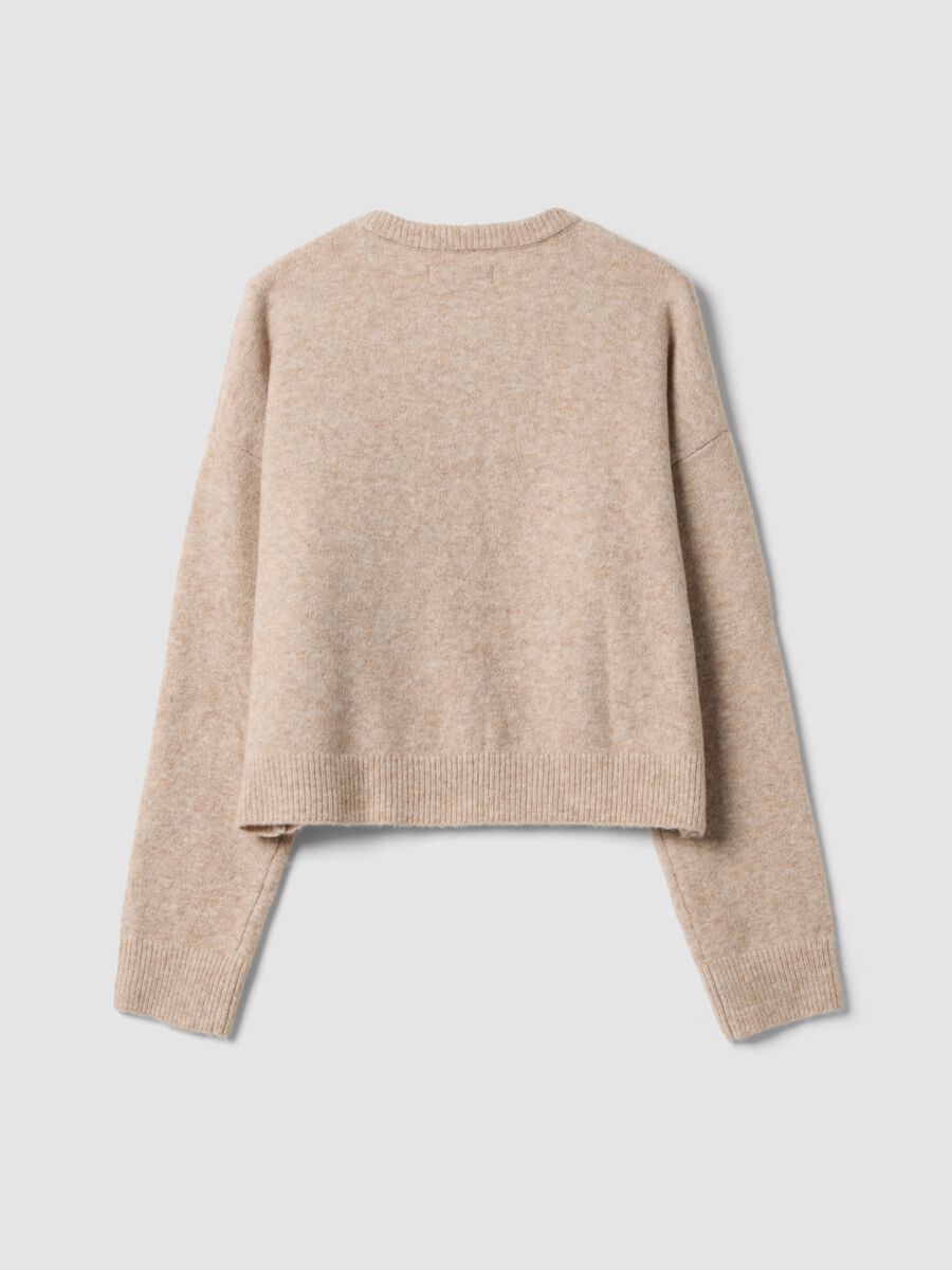 Beige stretch fabric crew-neck oversized cardigan_2