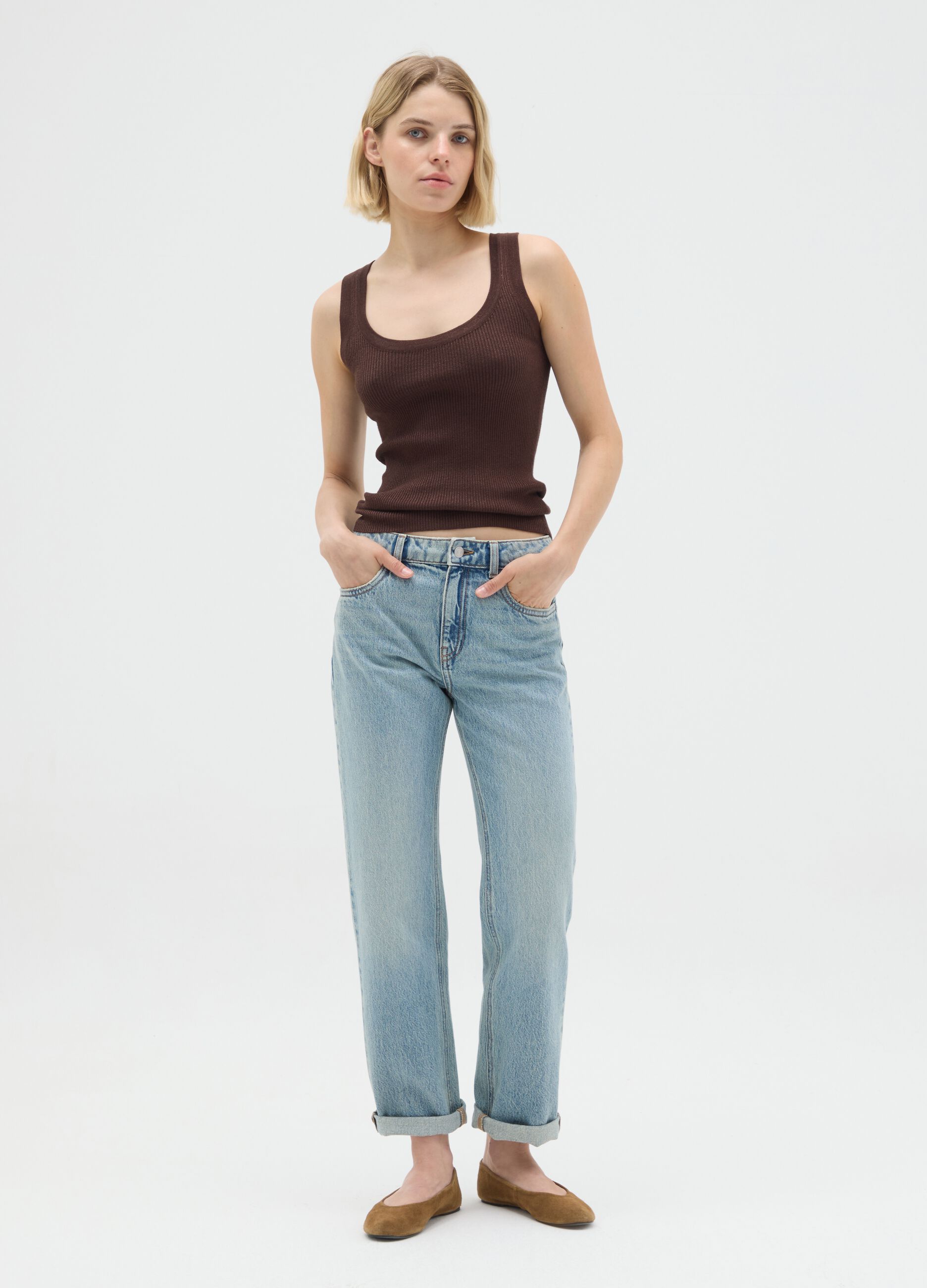 Women's Brown Stretch Fabric Vest