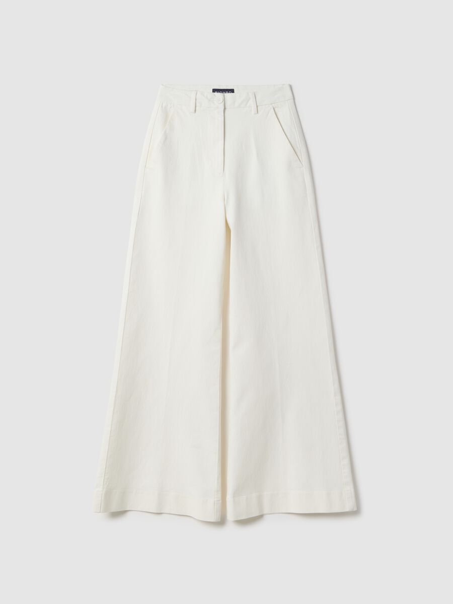White Stretch Denim Wide Leg Trousers_4