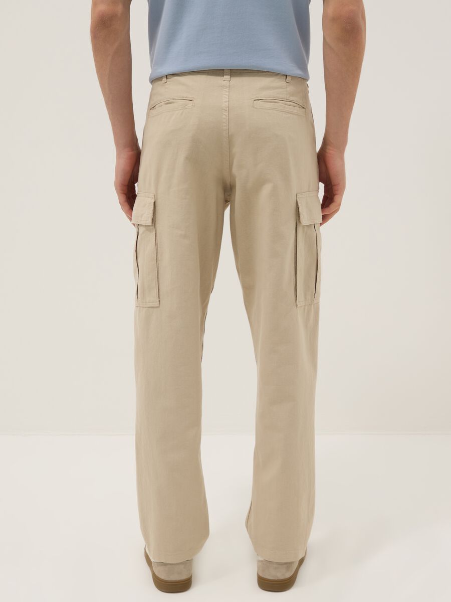 Beige linen-blend regular-fit cargo trousers_2