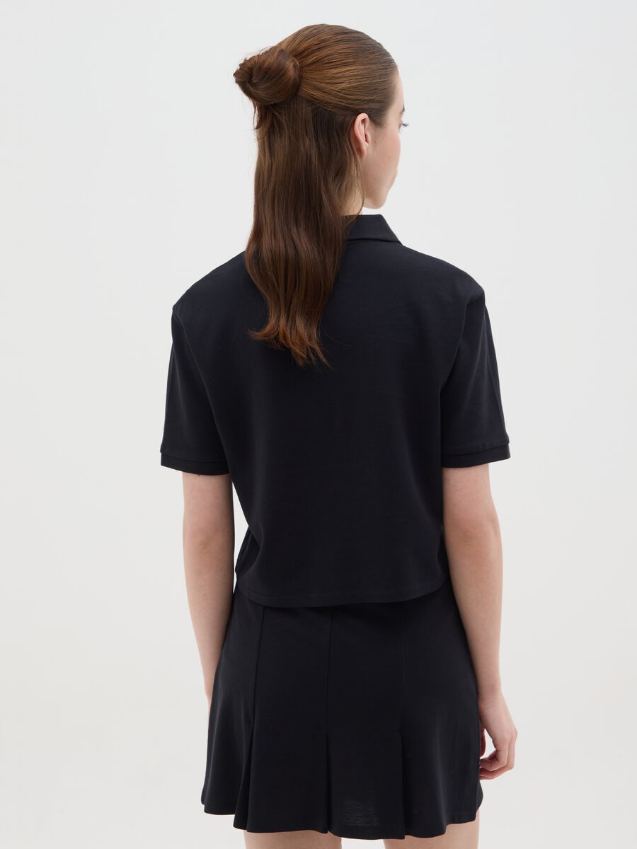 Women's black pure cotton regular fit polo with classic collar and embroidered logo_3
