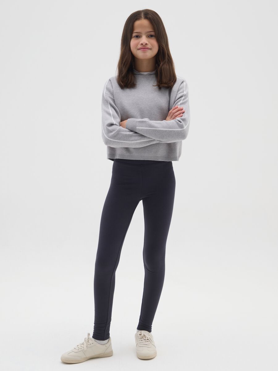 Leggings blu da ragazza in cotone elasticizzato vestibilità skinny_0