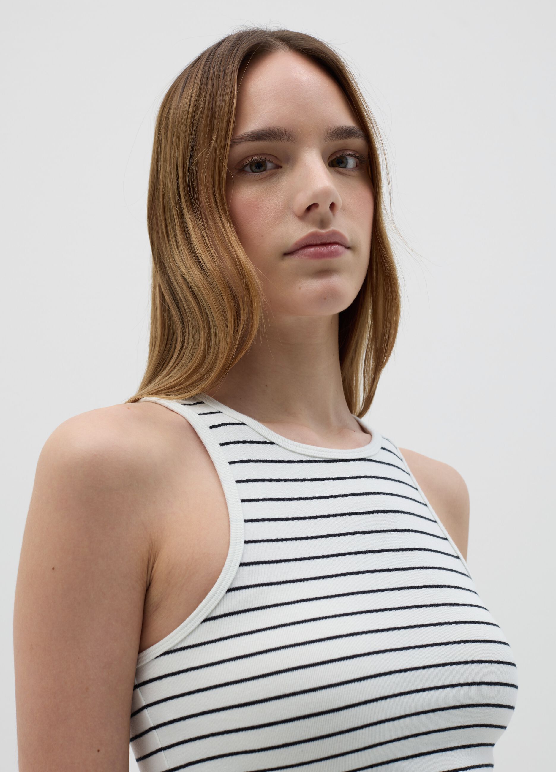 B.Angel Black and White Striped Crop Top
