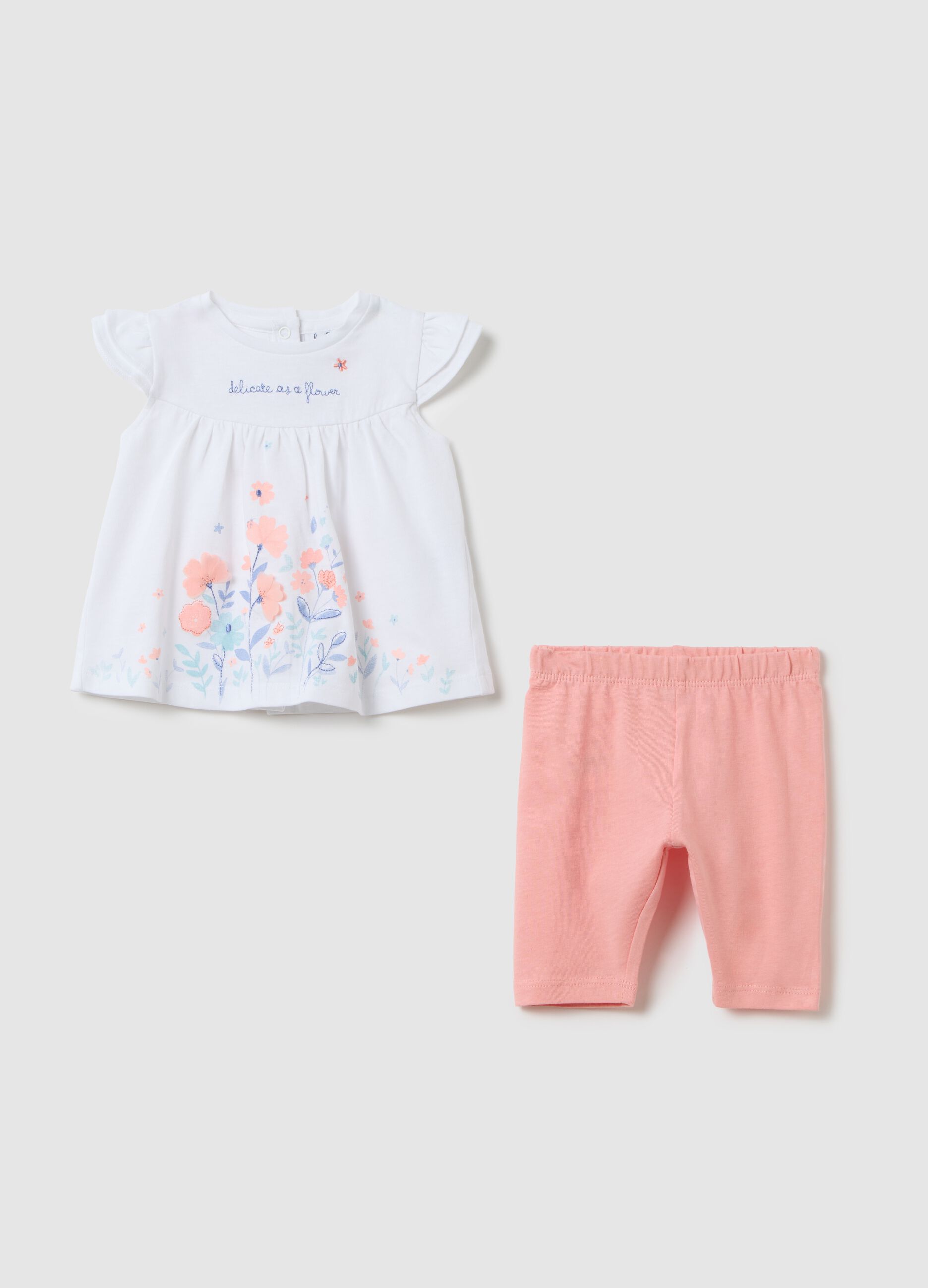 Set neonato da bambina in puro cotone bianco con rouches