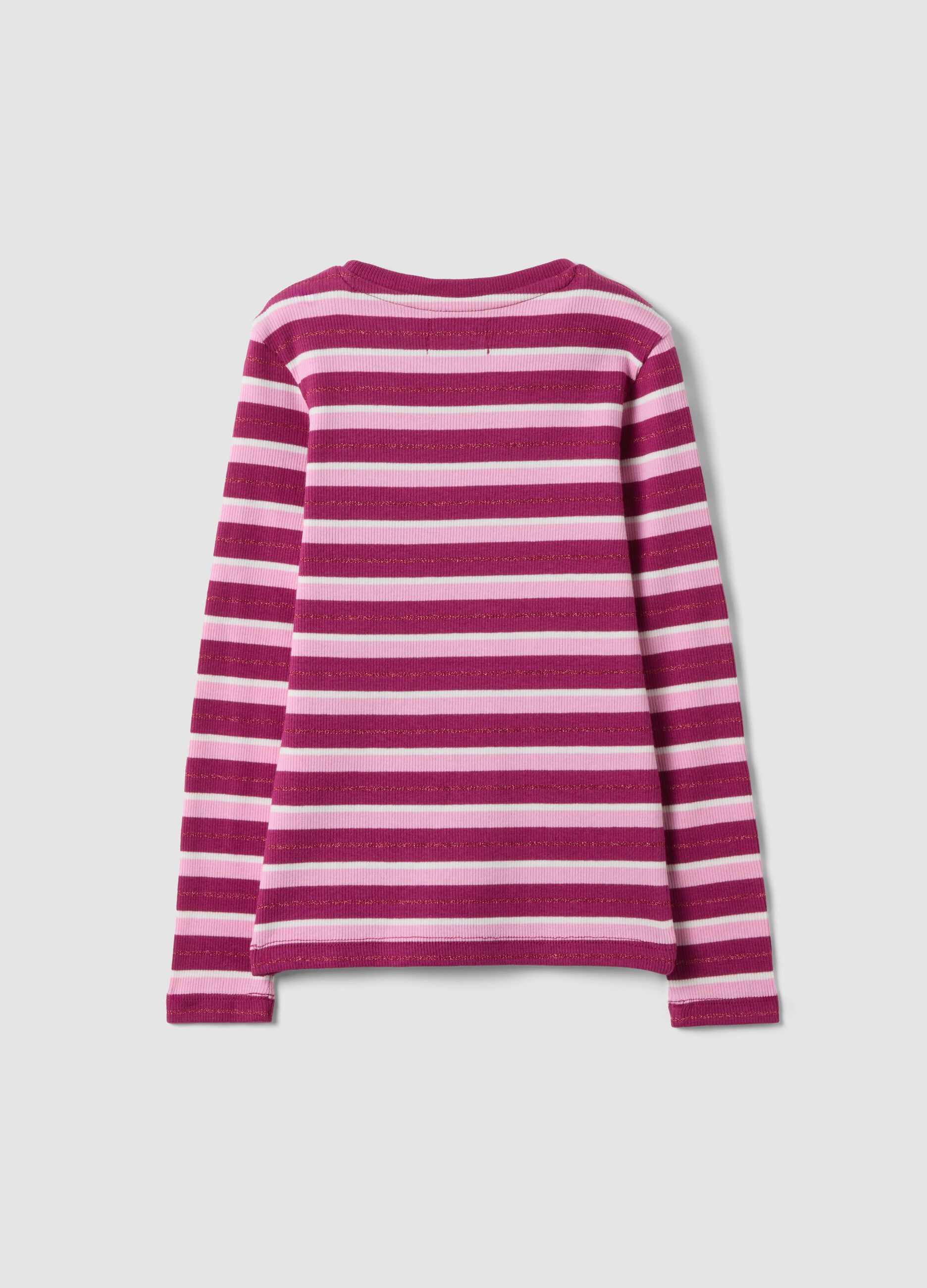 Girls&rsquo; striped multicolour stretch cotton crew-neck T-shirt