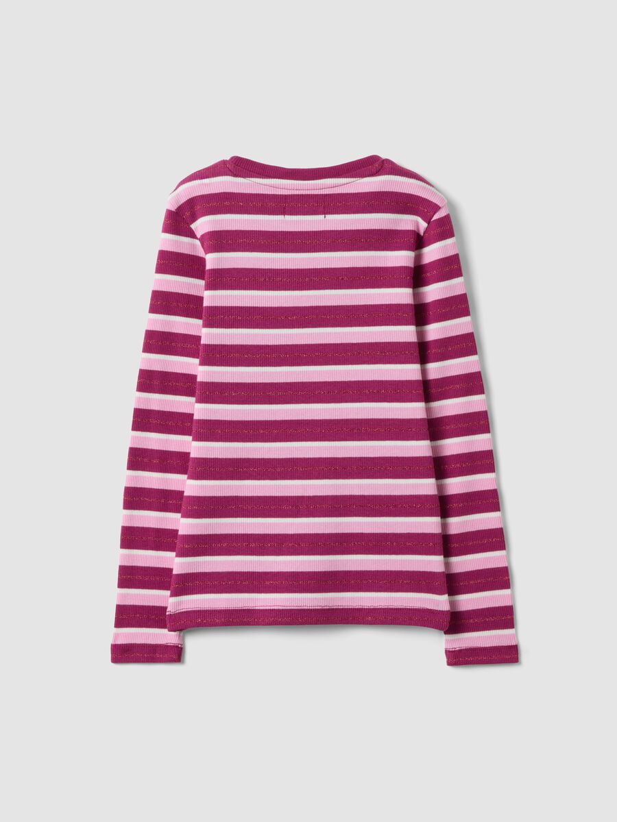 Girls&rsquo; striped multicolour stretch cotton crew-neck T-shirt_1