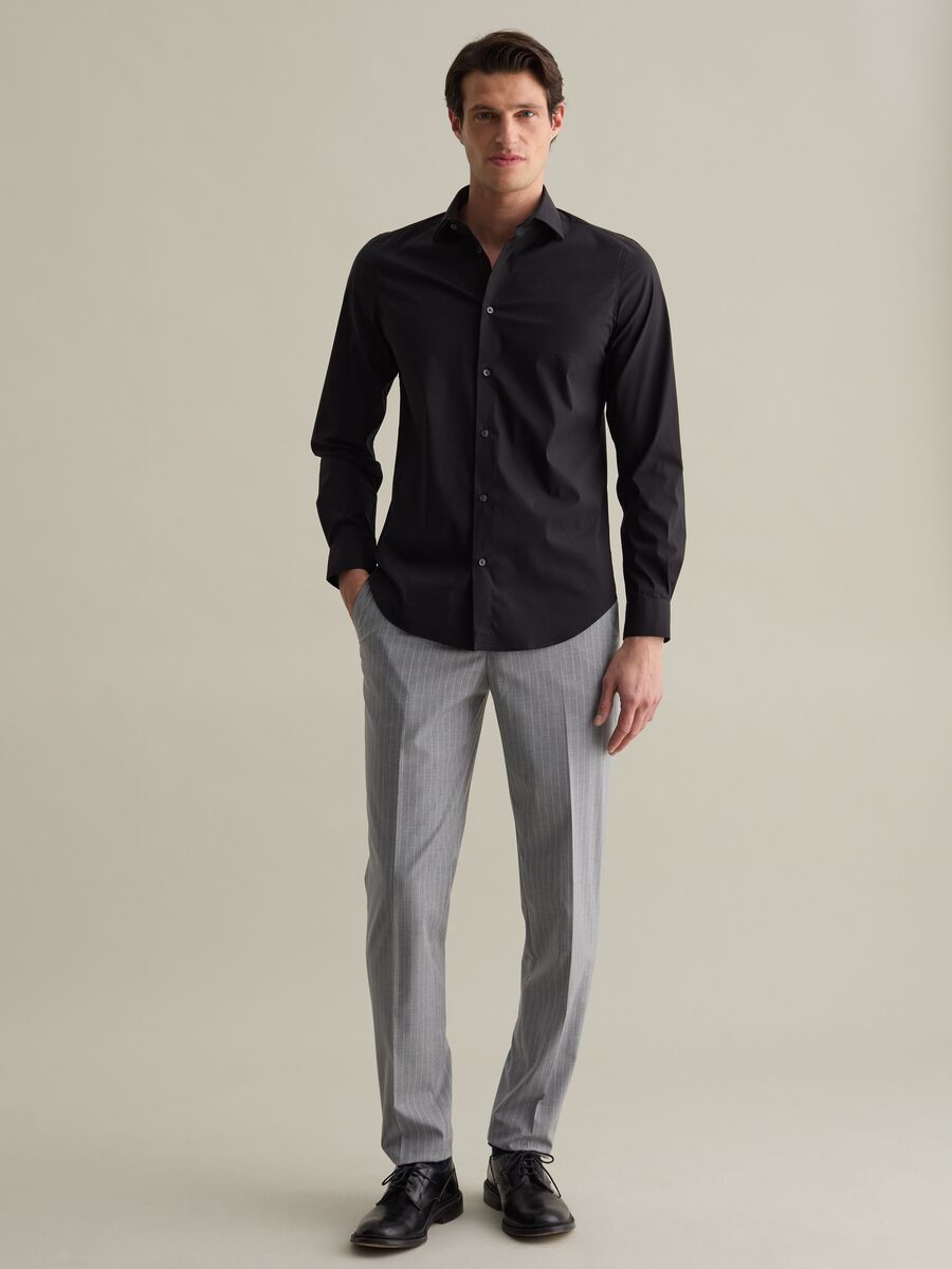 Solid colour stretch slim-fit shirt_0