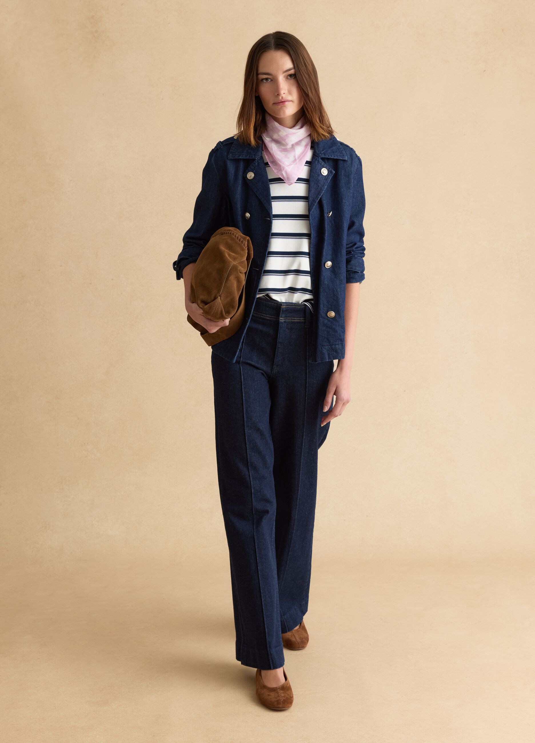 Wide Leg Stretch Cotton Blue Jeans