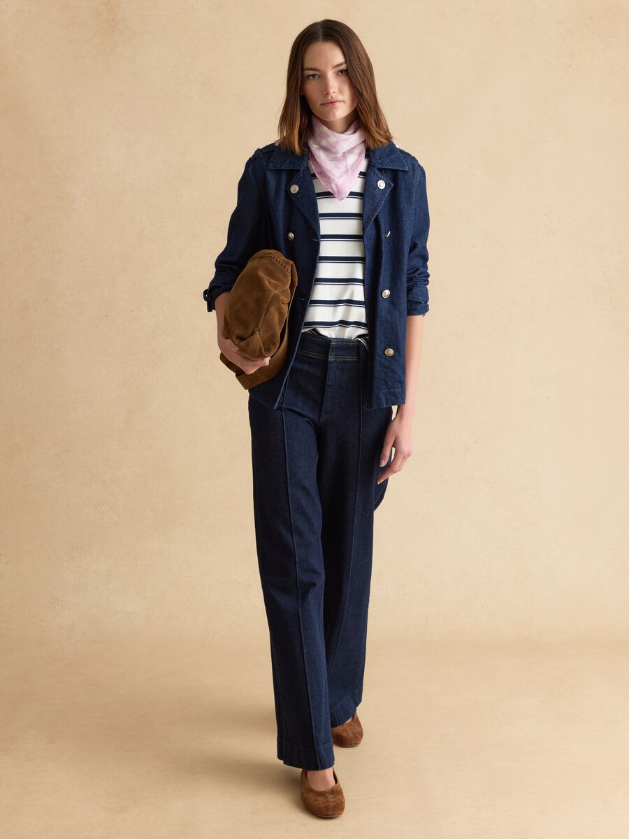Jeans in cotone elasticizzato blu wide leg_0