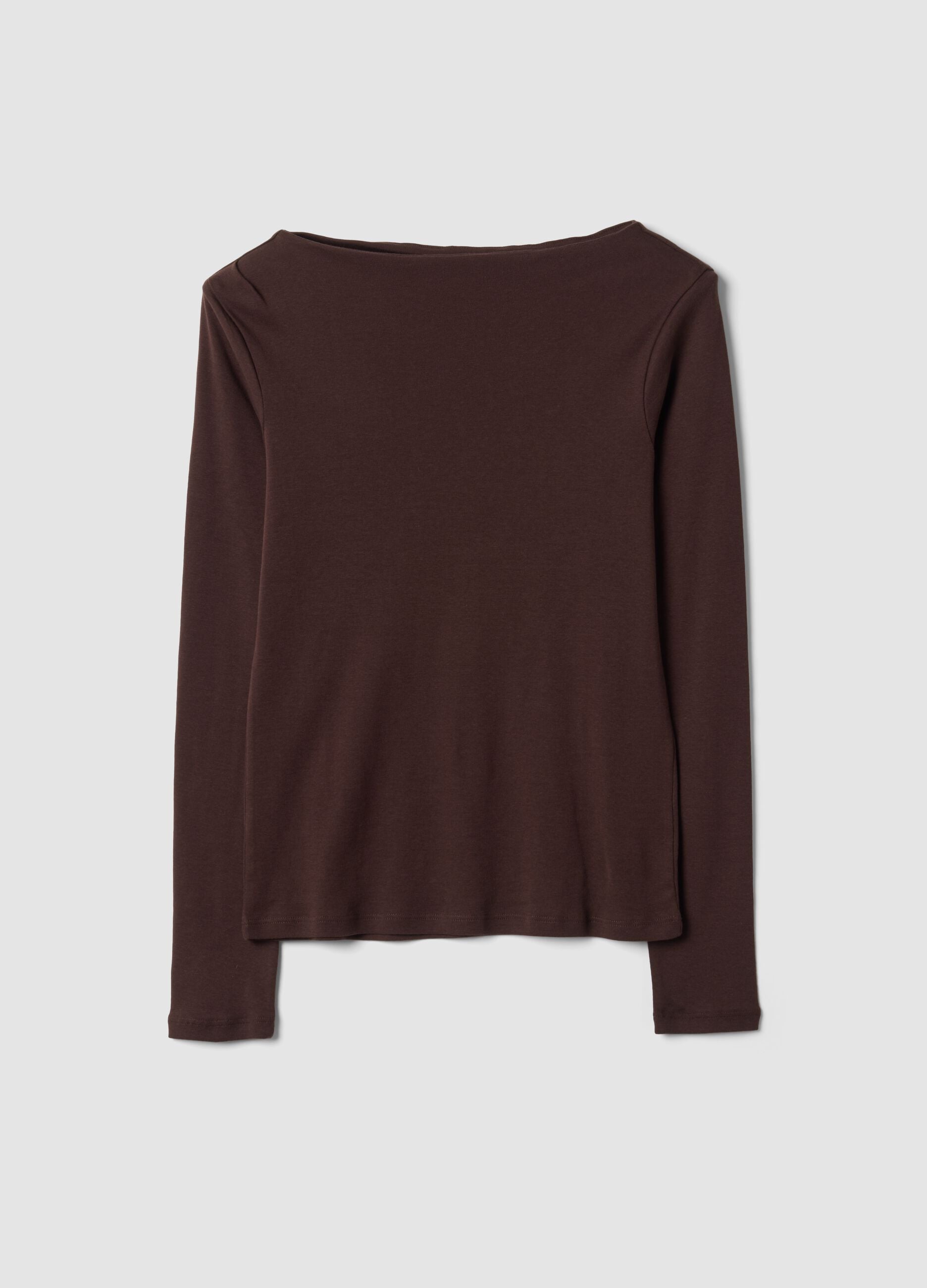 Brown pure cotton crew-neck T-shirt