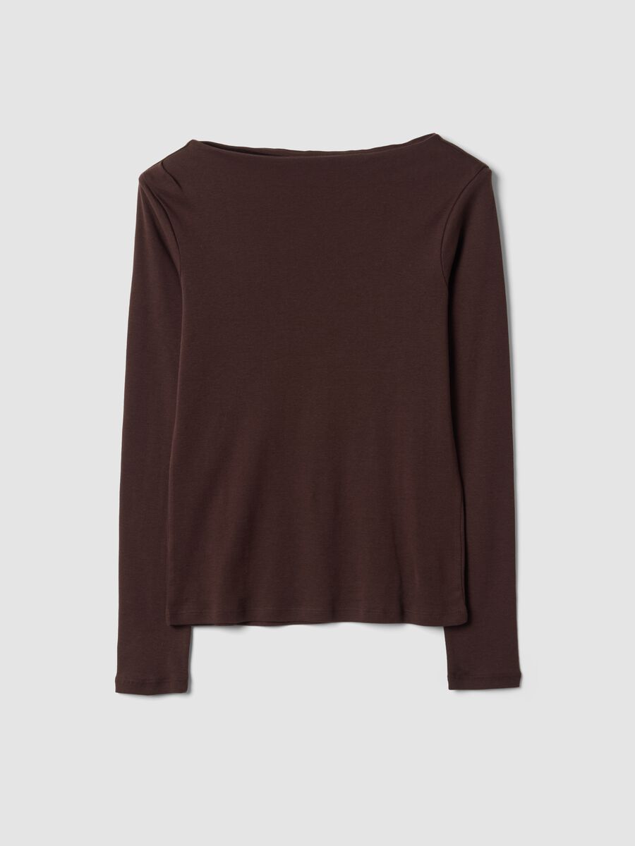 T-shirt marrone in puro cotone con girocollo_4