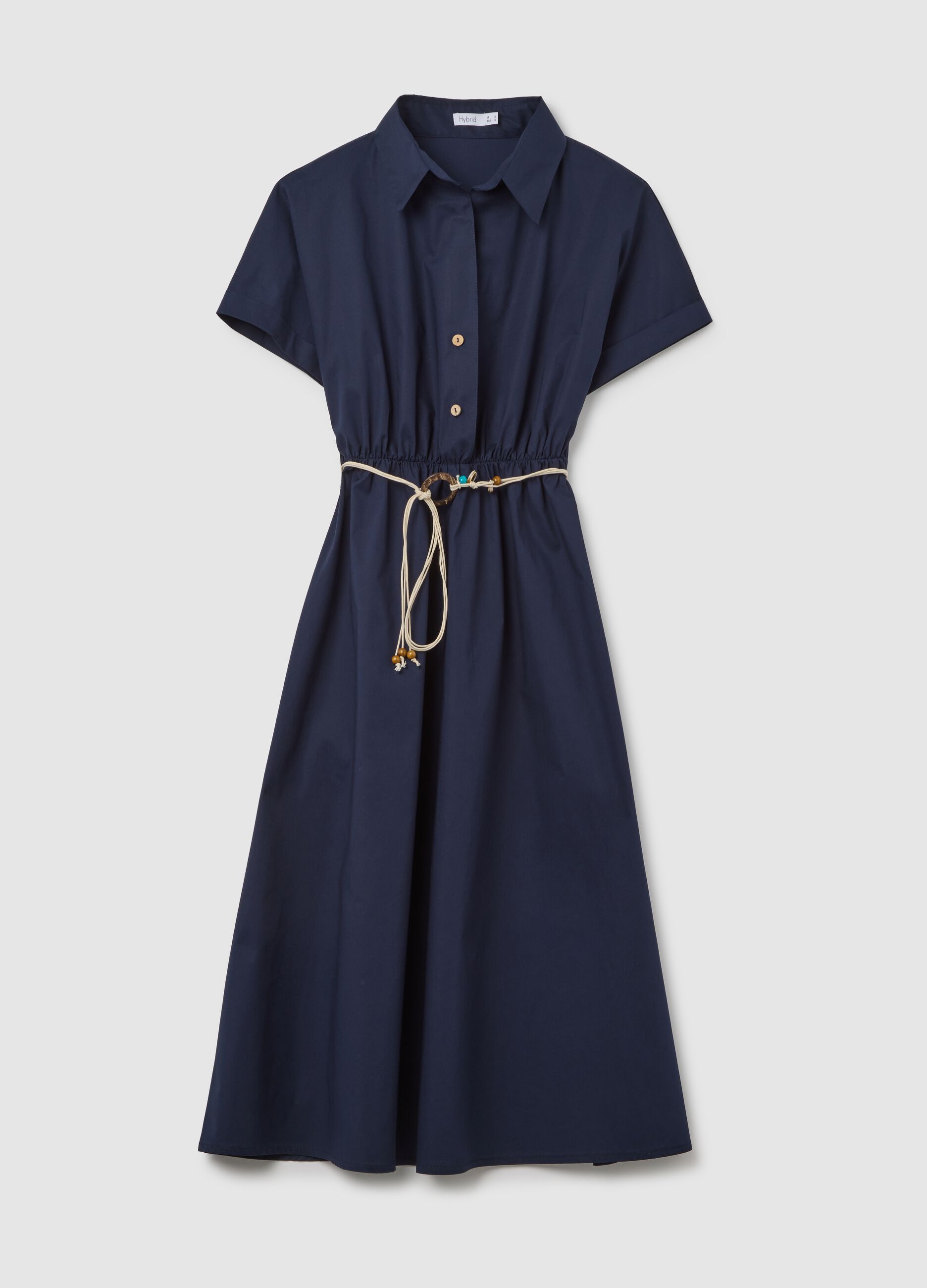 Abito midi da donna in cotone elasticizzato blu regular fit