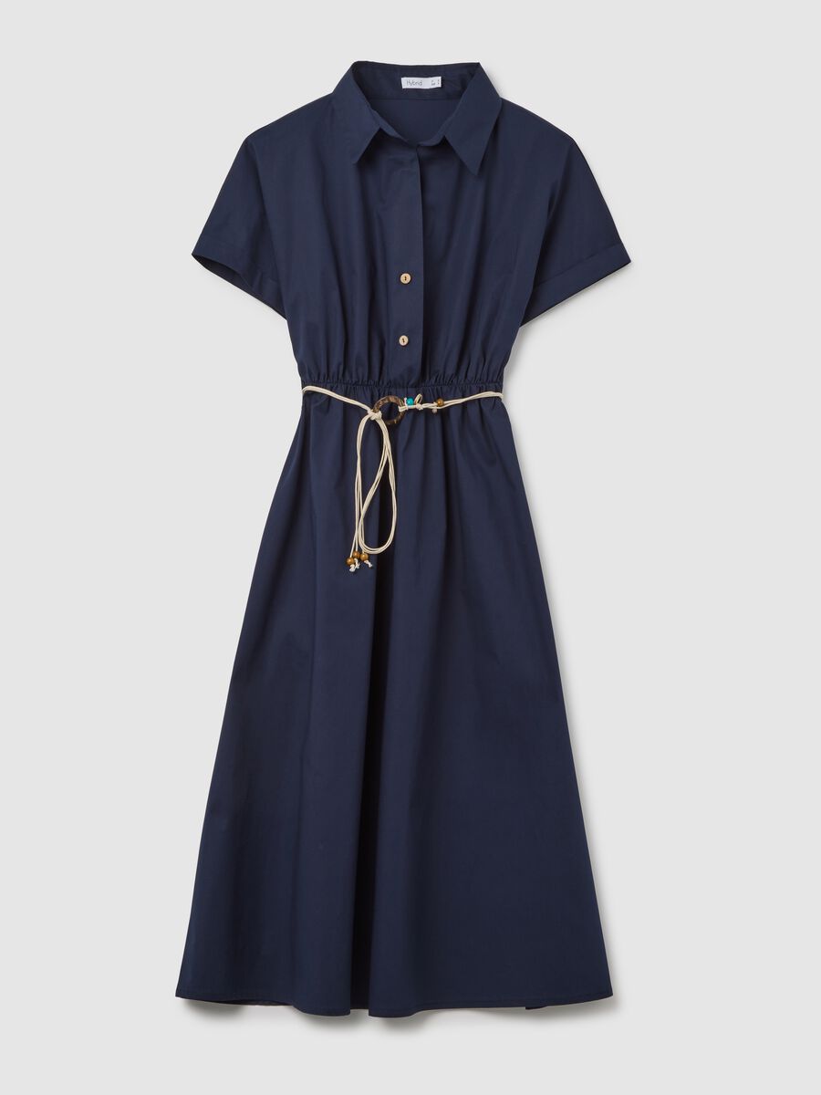 Women's blue regular fit midi dress in stretch cotton_4