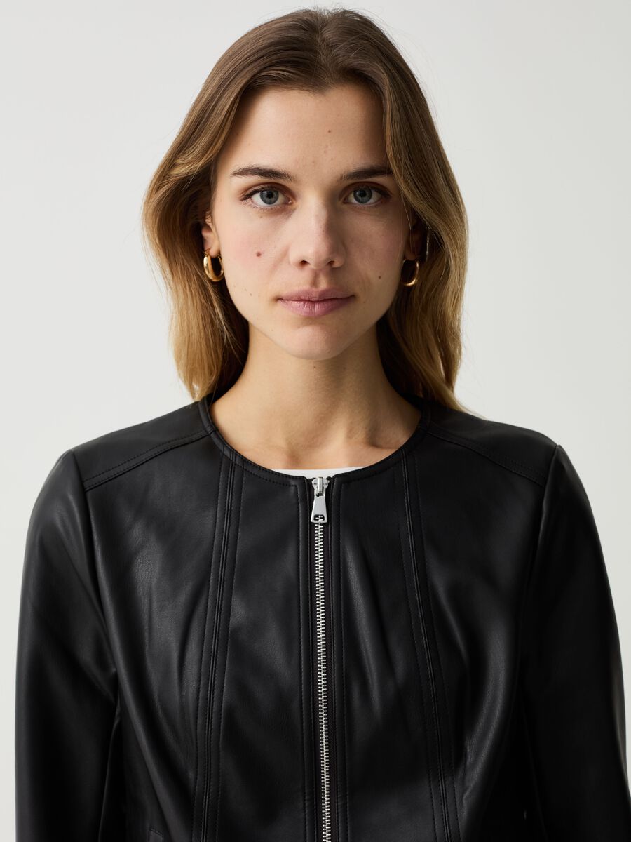 Glossy-effect full-zip biker jacket_1