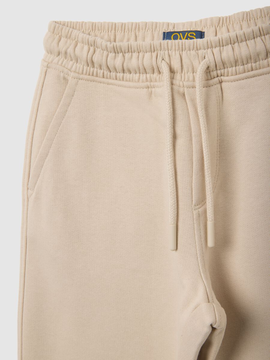 Children's beige regular fit cotton trousers_2