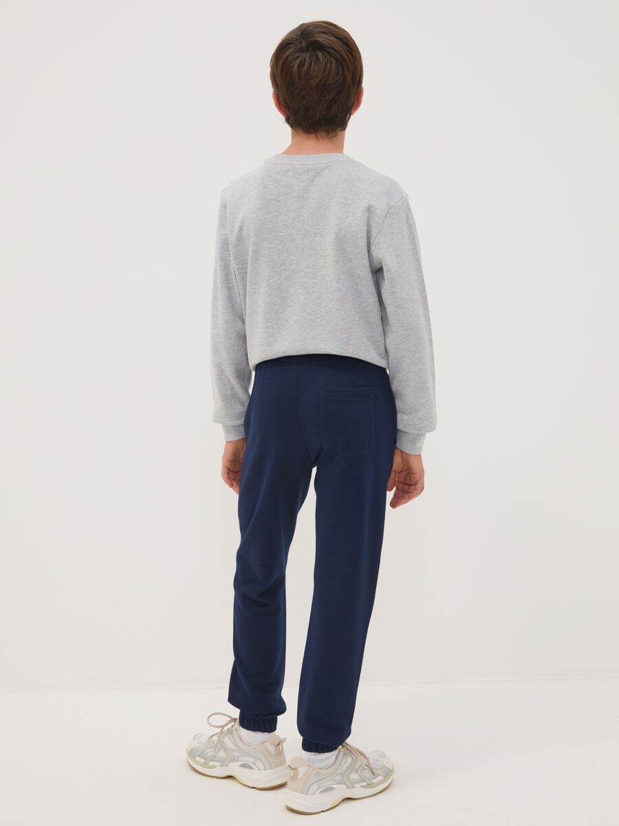 Pantaloni jogger blu in puro cotone con stampa_2