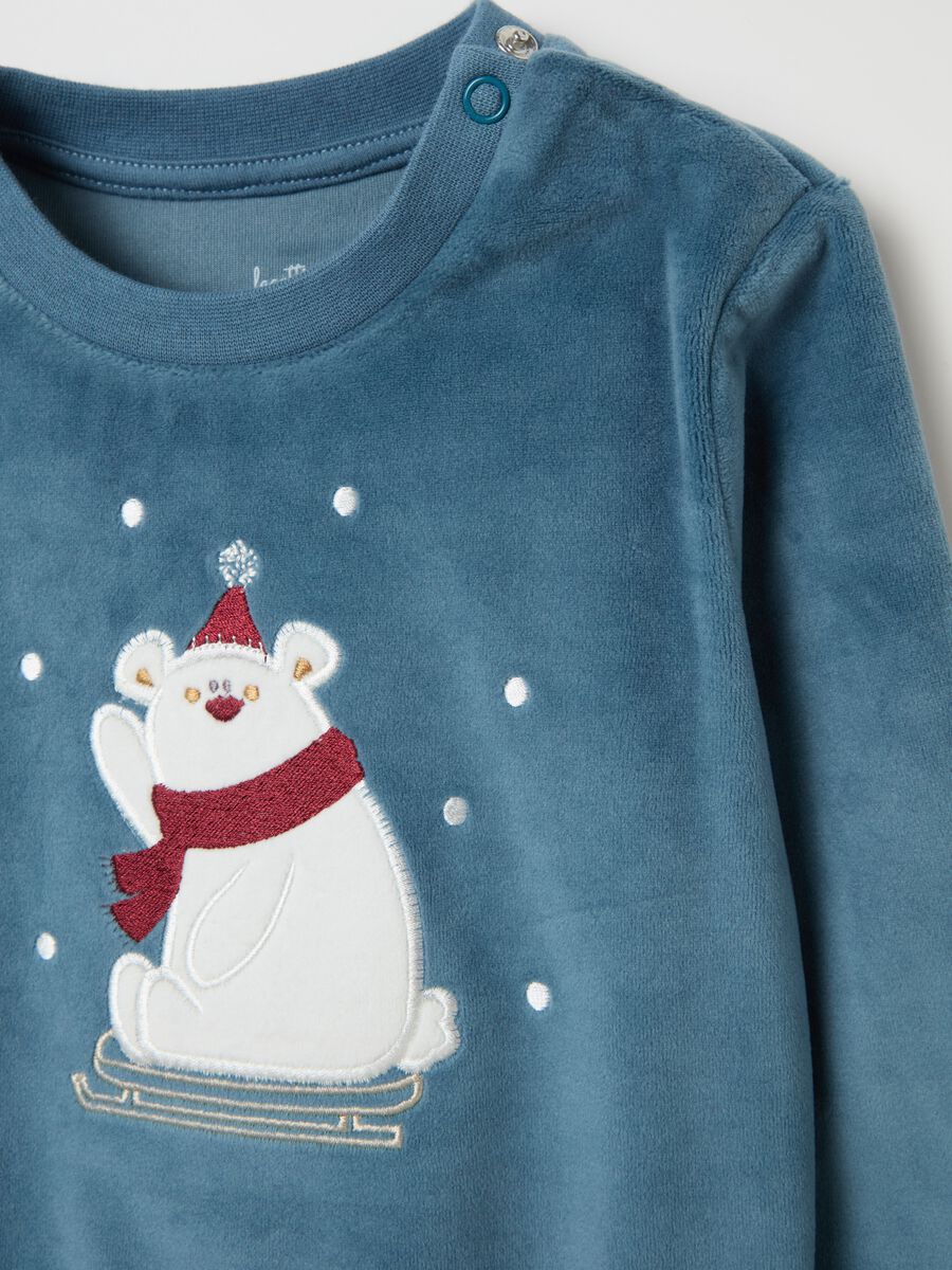 Velour pyjamas with polar bear embroidery_2