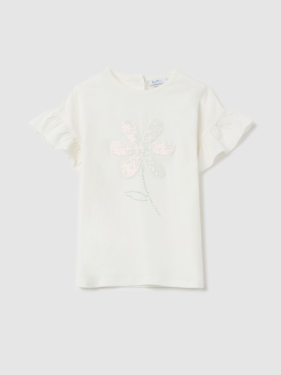 T-shirt with flounce and flower application_0