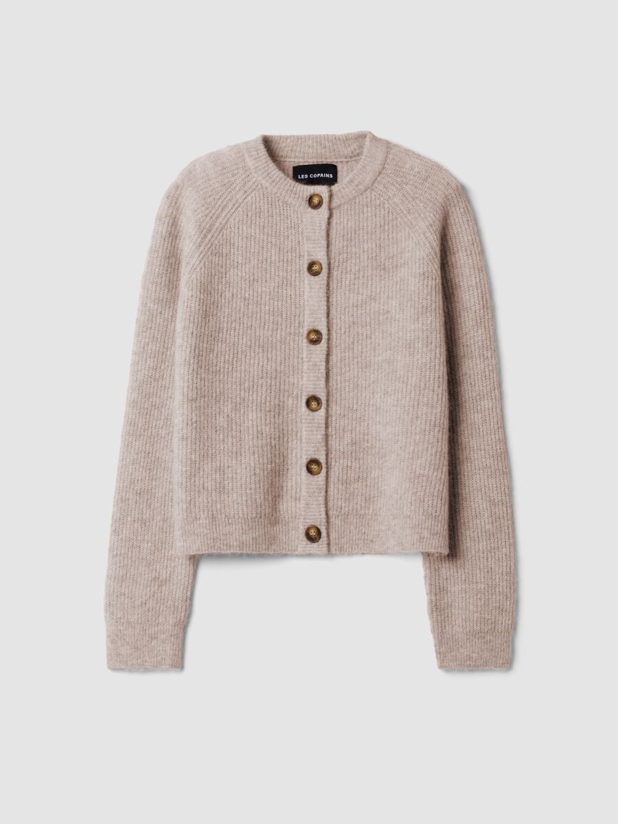 Beige crew-neck cardigan in stretchy wool and alpaca, regular fit_4
