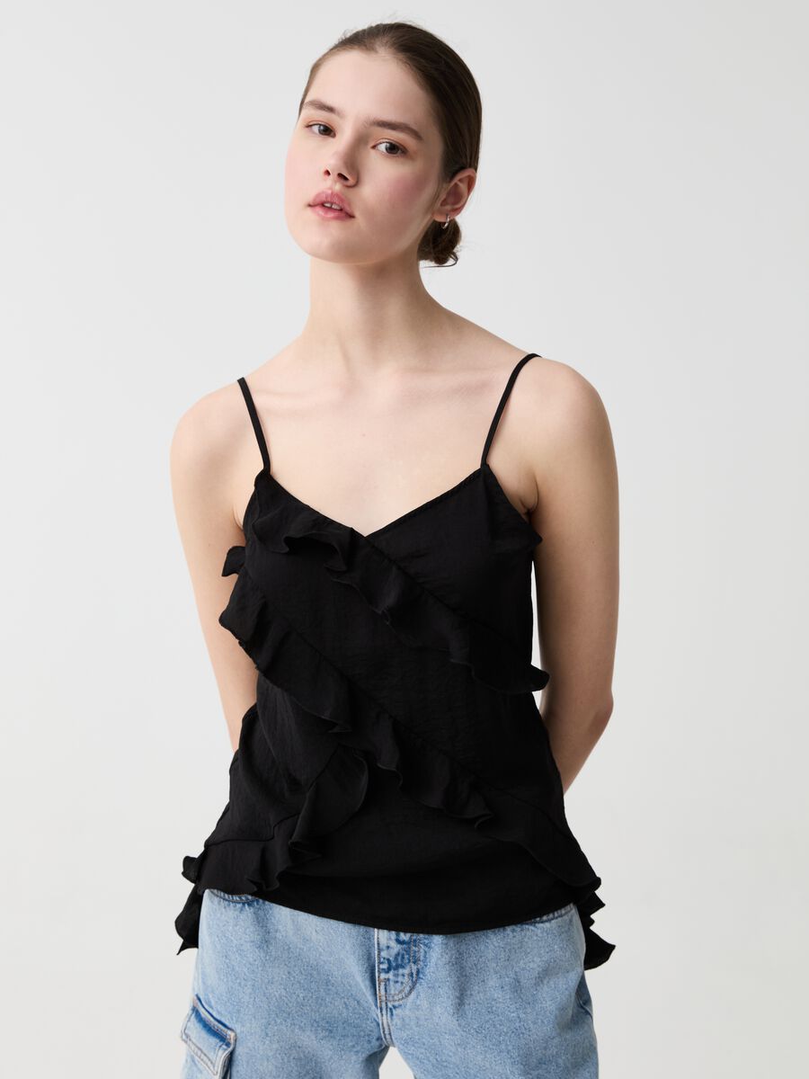 Crêpe tank top with flounce_0