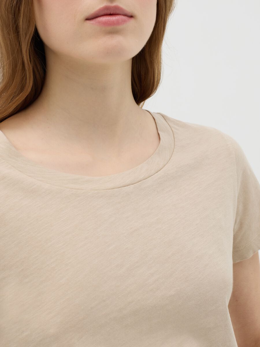 Beige Crew Neck Organic Cotton T-shirt_2